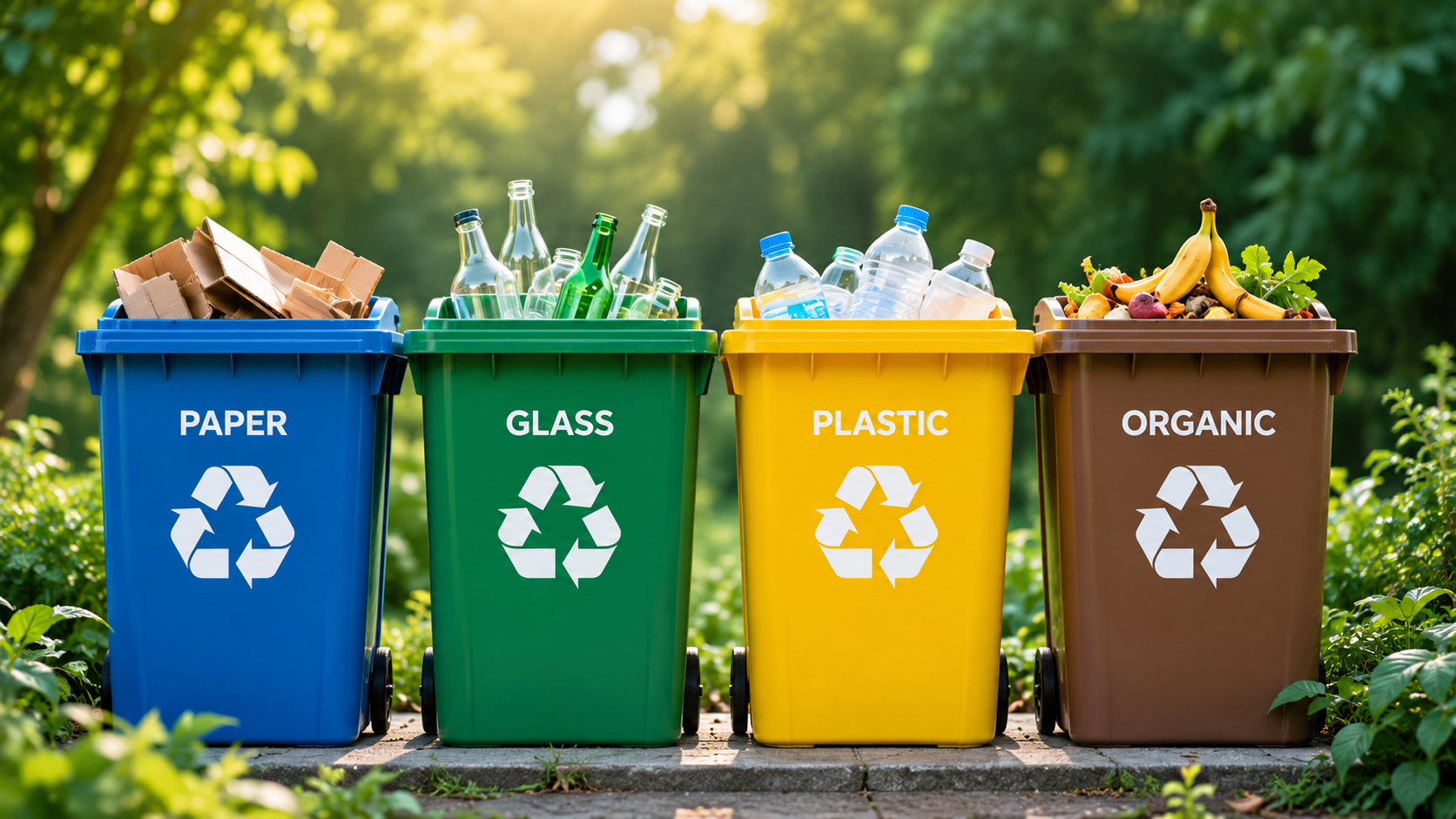 Sorted recycling bins